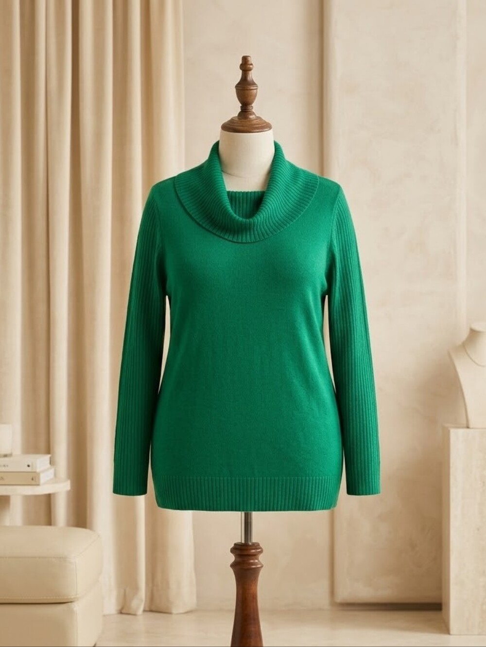 Crown & Ivy XL Emerald Green Cowl Neck Sweater